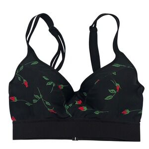Adam Selman Sport Black Rose Festival Floral Print Sports Bra‎ Size Small